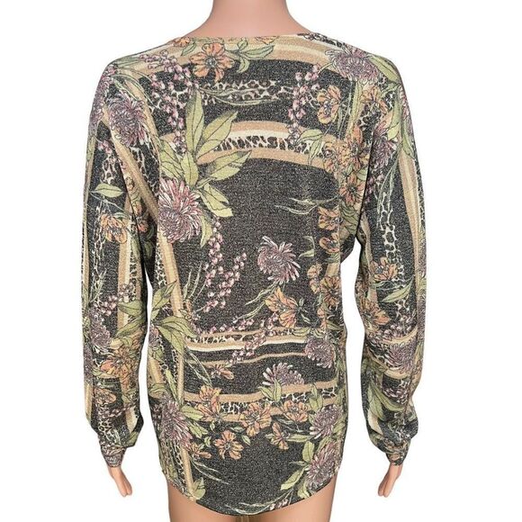 Hale Bob V-Neck Sweater - Black and Green Floral - Picture 3 of 7